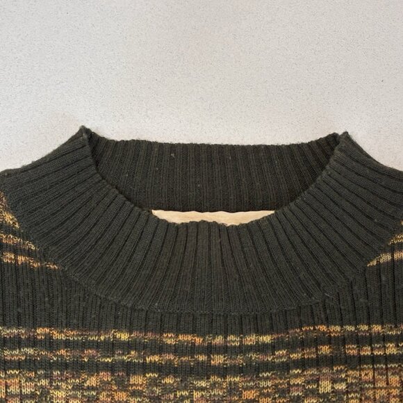 Vintage Casual Corner Merino Wool Blend Sweater 70’s Vibe Green Stripe Mock Neck - Picture 4 of 9